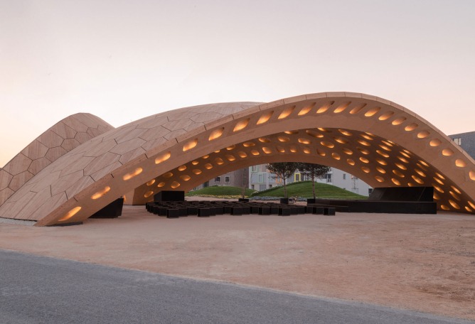 BUGA Wood Pavilion 2019 by ICD/ITKE, University of Stuttgart. Photograph by ICD/ITKE, University of Stuttgart.