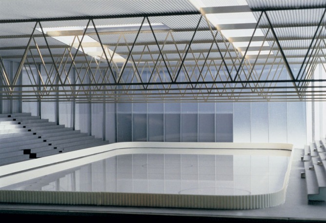 Sporttheatre Arosa by Caruso St John (2000). Photography, 16.8 x 21 cm, edition of 7 numbers. Image courtesy of the Betts Project Gallery.