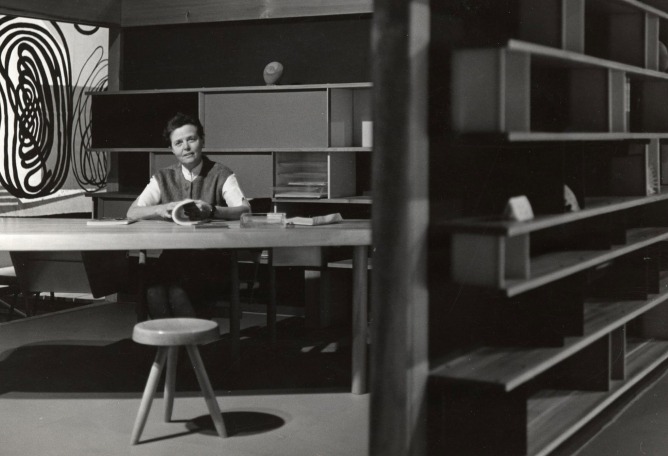 Charlotte Perriand at her Synthesis of the Arts show in Tokyo, 1955. Photograph: © AChP 