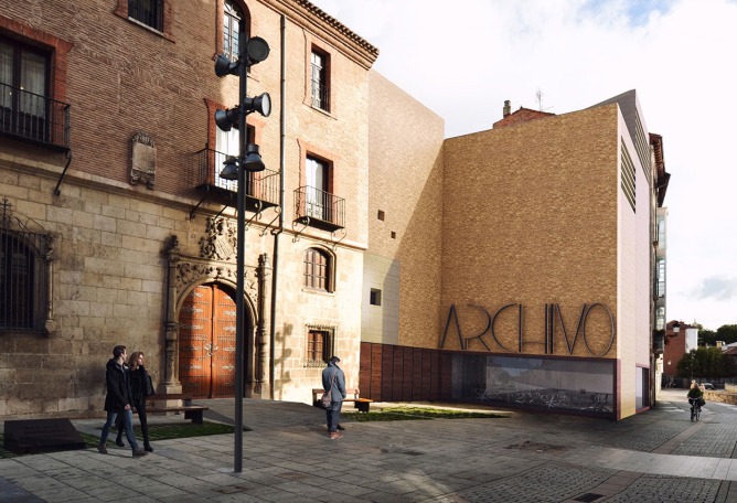 Visualización del acceso por la fachada sureste. Ampliación del Archivo Municipal, Palacio de Castilfalé por Contell-Martínez Arquitectos 