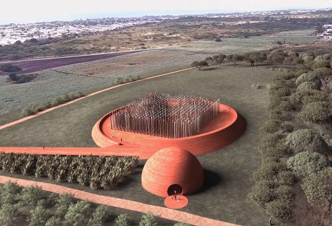 Visualización del monumento al cementerio esclavizado de Newton. Imagen cortesía de Adjaye Associates 