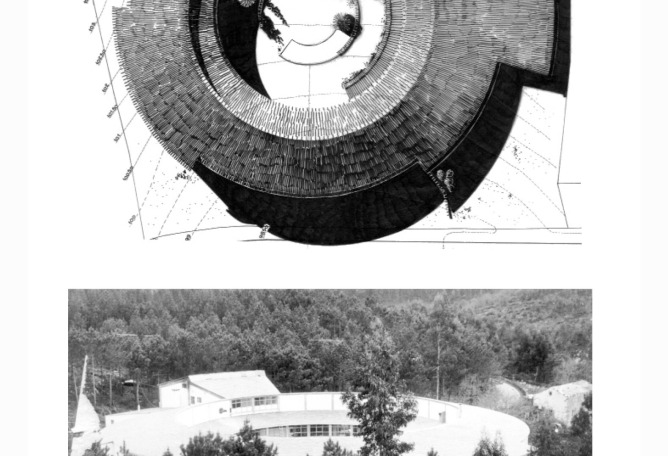 Fábrica de Sargadelos, planta general de volúmenes y vista general. Cervo, Lugo, 1967, por Andrés Fernández-Albalat Lois