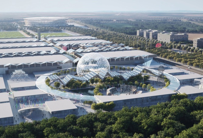 Expo 2027 will be held in Serbia with a project by Fenwick Iribarren. Rendering.