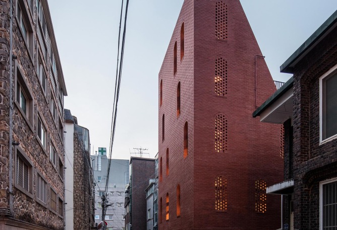 South East night view. Five story house by stpmj. Photograph by Bae Jihun