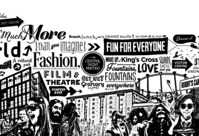 King’s Cross is being completely transformed. There is and will be a lot going on around this London area. That’s exactly what this huge artwork created alongside Socrates for D&D London is all about. A celebration of urban life. 