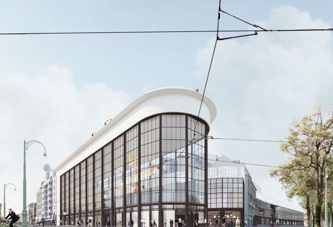 Exterior view rendering. 'A Stage for Brussels' by NOA, EM2N and SBA. Image courtesy of NOA / EM2N / SBA