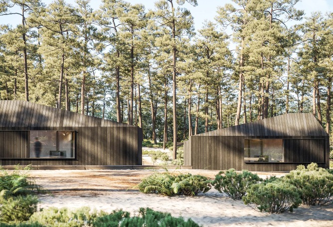Hytte Cabins by Aylott & Van Tromp and Koto Design. Rendering by Merge Visualisation