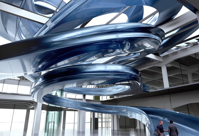 Rendering, interior view. Panoramic viewpoint for Fenix warehouse by MAD Architects. Image by MIR