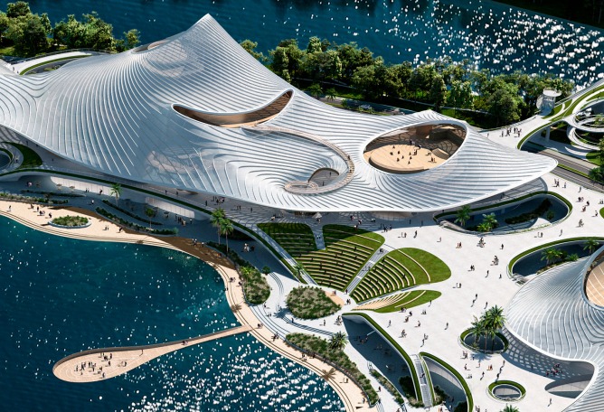 Waves by the lake. Nanhai Art Center by MAD Architects | METALOCUS