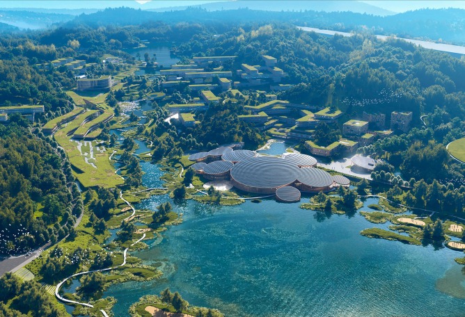 Valle Científico de Shenzhen Guangming Mecanoo, Meng Architects y LOLA Landscape Architects. Visualización por Silkroad.