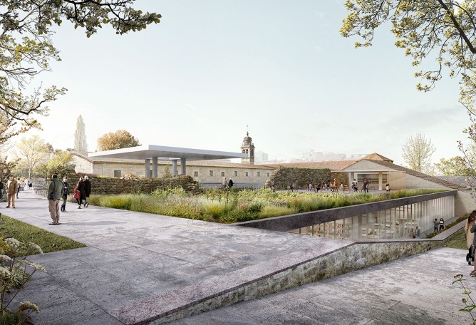 Rendering exterior view of the Pontevedra Museum by Nieto Sobejano Arquitectos
