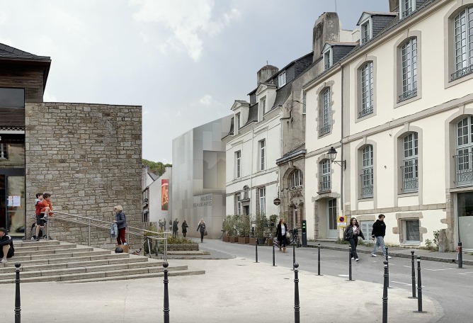 Exterior view, rendering of the new Vannes Museum by Nieto Sobejano Arquitectos