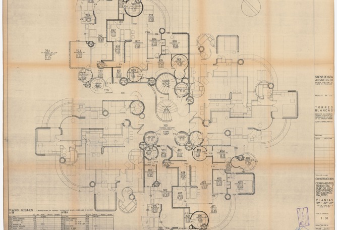 Construction plan of Torres Blancas by Javier Saenz de Oiza. Image courtesy of COAM