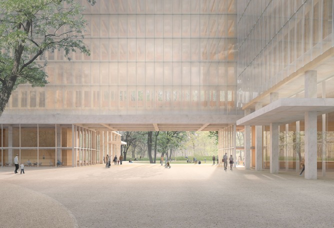 Richard-Strauss-Straße office building por David Chipperfield Architects. Vista hacia el parque. © David Chipperfield Architects