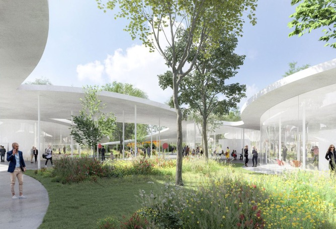 Campus para el supermercado italiano Esselunga por SANAA. Visualizaciones cortesía de Esselunga