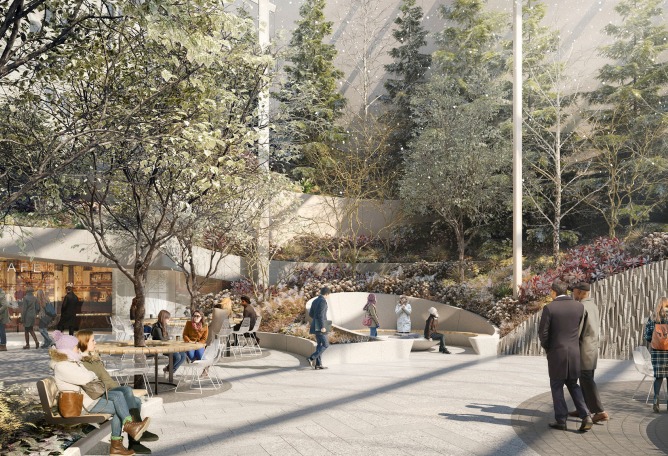 Proyecto para el jardín del 550 Madison Garden de Snøhetta. Visualización de Snøhetta y MOARE