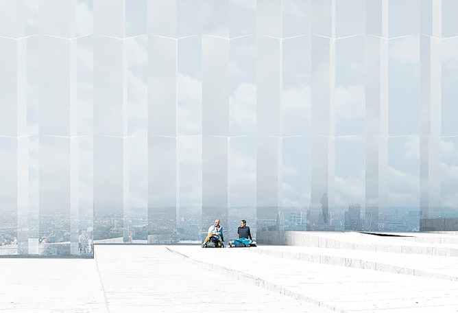 New Opera House for Düsseldorf by Snøhetta. Rendering by MIR