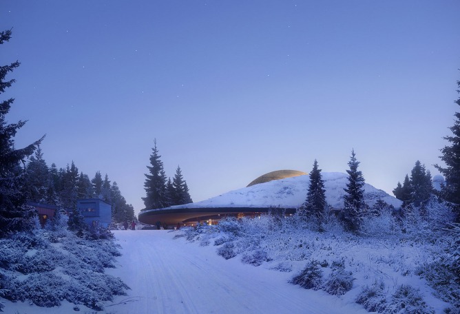 Rendering. Norway’s largest astronomical facility by Snøhetta. Image © Snøhetta/Plompmozes