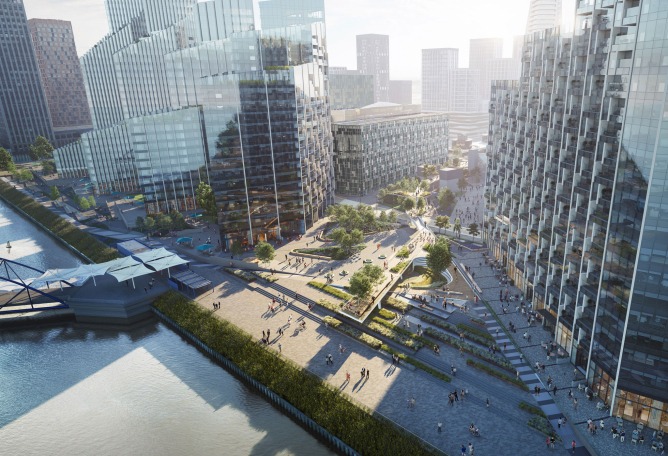Overview rendering. Tide Linear Park by Diller Scofidio + Renfro. Renderings by Uniform.