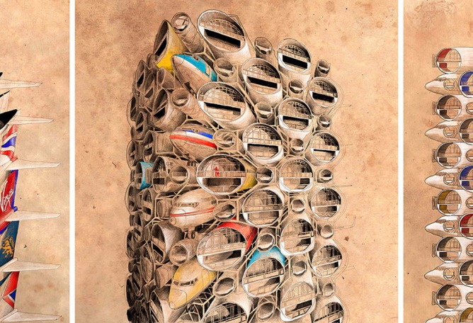 Lockdown Prize Winner and Hybrid Category Shortlist: Airplane Tower, Victor Hugo Azevedo and Cheryl Lu Xu, Robert A. M. Stern Architects.