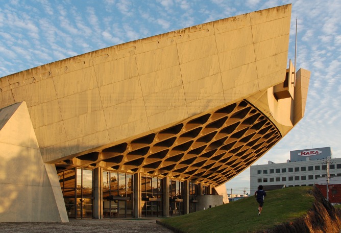 Japan, Kagawa Prefectural Gymnasium by Kenzo Tange. Photograph by Take, licensed under, CC BY-NC-ND 2.0
