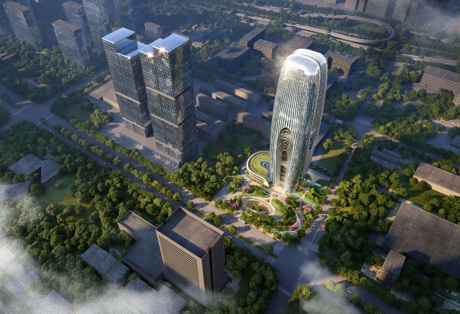 Daxia Tower by Zaha Hadid Architects. Rendering by Atchain.